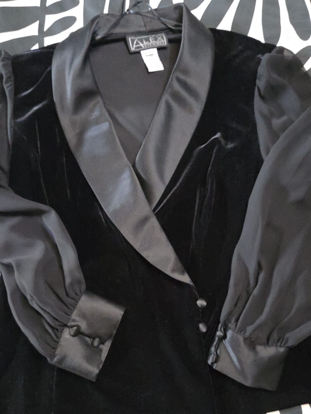 Alex Evenings Black Velvet Satin-Trim Jacket